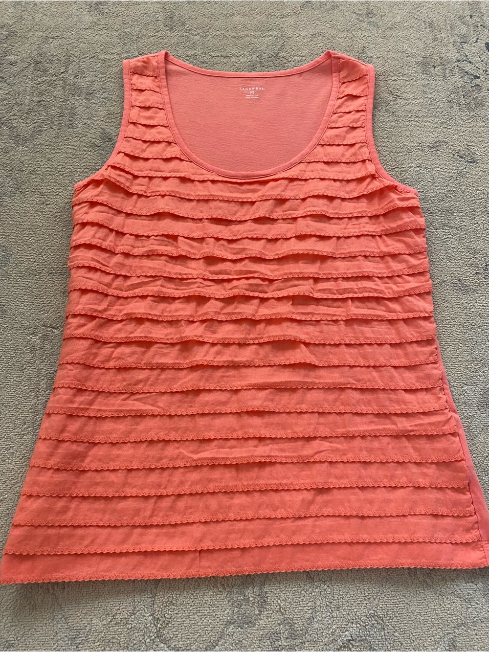 Lands' End 100% Cotton Lace Layered Ruffle Tank Top XS Peach Mixed Media